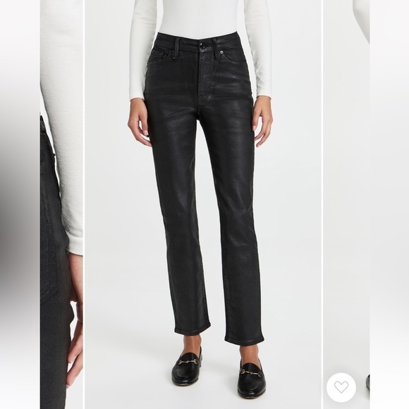 Good American- Black Coated Denim Classic Straight Leg Jeans - Picture 3 of 10